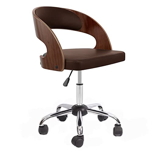 Ergonomischer Bürostuhl ohne Armlehne aus Massivholz und PU-Leder-Kissen – Drehstuhl für Computeraufgaben, mittlere Rückenlehne von Generisch