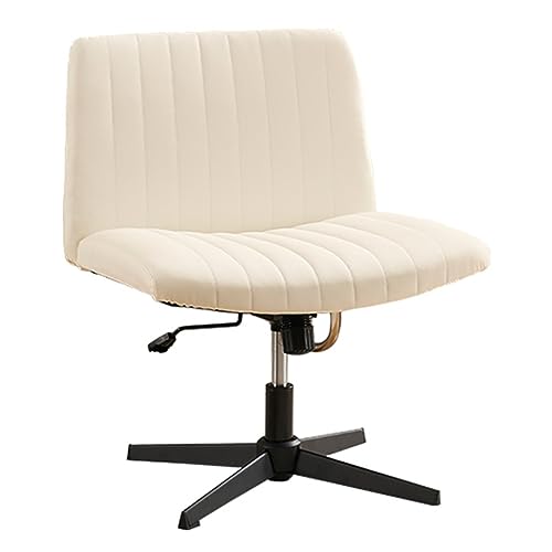 Ergonomischer Bürostuhl ohne Armlehnen mit überkreuzten Beinen und gepolstertem Sitz, mittlere Rückenlehne, Drehstuhl, Schreibtischstuhl für Home Office oder Schminktisch, cremefarben von Generisch