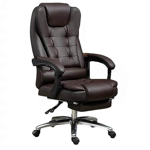 Ergonomischer Chefsessel mit hoher Rückenlehne, Kippfunktion und Mikrofaser-Leder, großer Sitz, Drehstuhl, Schreibtischstuhl mit extra gepolsterter Armlehne, Grau/Braun von Generisch