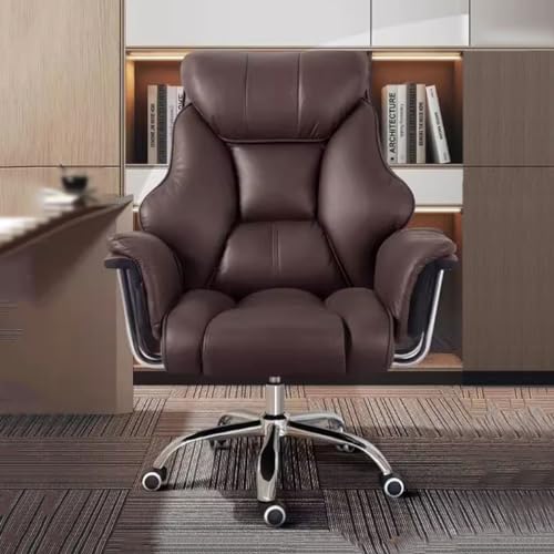 Ergonomischer Chefsessel mit hoher Rückenlehne, bequemer Leder-Drehstuhl mit höhenverstellbarem Design, Big Boss Arbeitsstuhl mit Latex-Sitzpolster (Kaffeefarben) von Generisch