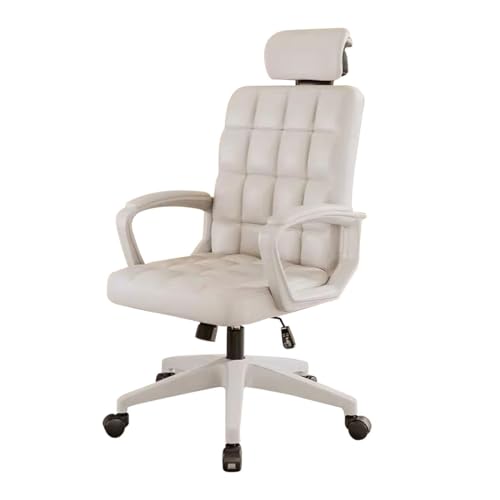Ergonomischer Drehstuhl mit hoher Rückenlehne und breiter Sitzfläche und PU-Leder-Rückenlehne, Chefsessel für Heimbüro, Hebemechanismus und Armlehnen im Lieferumfang enthalten (Weiß/B) von Generisch