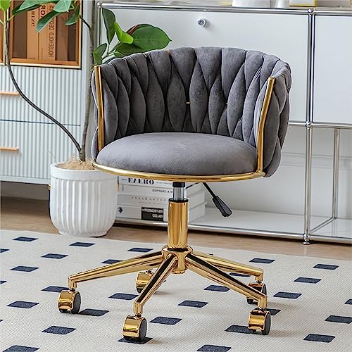 Ergonomischer Drehstuhl mit mittlerer Rückenlehne, Schreibtischstuhl mit goldfarbener Basis, bequeme gepolsterte Rückenlehne, für Heimbüro und Arbeitszimmer, stilvolles und funktionales Design von Generisch