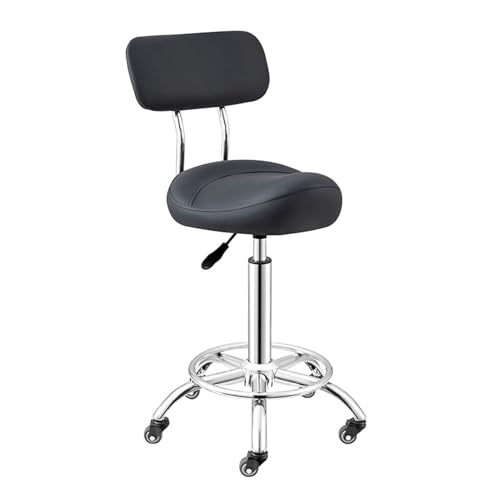 Ergonomischer Sattelhocker, Rollsattelstuhl, Lederhocker Mit Rückenlehne, Leise Räder, Höhenverstellbar 50–70 cm, for Salon, Home Studio, Büro(Black) von Generisch