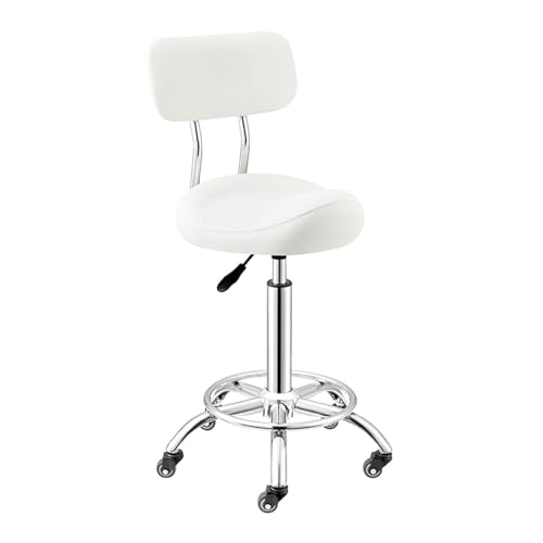 Ergonomischer Sattelhocker, Rollsattelstuhl, Lederhocker Mit Rückenlehne, Leise Räder, Höhenverstellbar 50–70 cm, for Salon, Home Studio, Büro(White) von Generisch