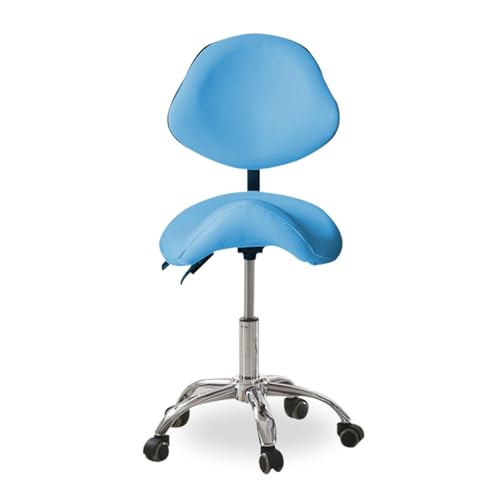 Ergonomischer Sattelhocker, Rollsattelstuhl Mit Rad, Lederhocker Mit Rückenlehne, Höhenverstellbar 42–78 cm, for Das Salon-Heimstudio-Büro(Blue) von Generisch