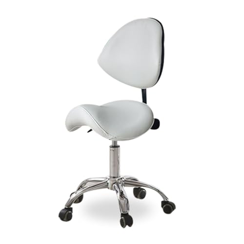 Ergonomischer Sattelhocker, Rollsattelstuhl Mit Rad, Lederhocker Mit Rückenlehne, Höhenverstellbar 42–78 cm, for Das Salon-Heimstudio-Büro(White) von Generisch