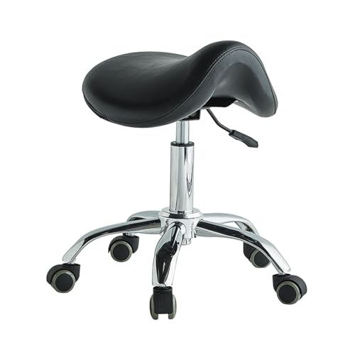 Ergonomischer Sattelhocker, Rollsattelstuhl Mit Rad, Lederhocker Mit Rückenlehne, for Salon, Home Studio, Büro, Kann 200 Kg Tragen(Black,Style 1) von Generisch
