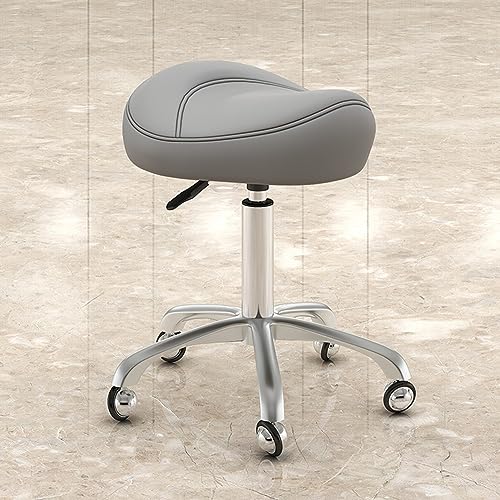 Ergonomischer Sattelstuhl – Verstellbarer 39–53 cm Drehhocker für Schönheits-, Massage- und Nagelstudios – Einfach zu montierender Bürostuhl mit Rollen in Dunkelgrau von Generisch