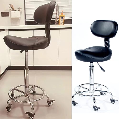 Ergonomischer Sattelstuhl mit Rückenlehne und Fußstütze – Hoher Drehhocker für den Salon, Verbesserung der Körperhaltung und des Komforts, Roll-Lash-Stuhl (Farbe: Schwarz) von Generisch