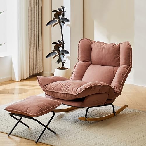 Ergonomischer Schaukelstuhl für den Innenbereich, hohe Rückenlehne, Leselehner mit Fußstütze, Plüsch-Loungesessel für Balkon oder Zuhause, stilvolles rosa Design Ergonomischer Schaukelstuhl für den Innenbereich, hohe Rückenlehne, Leselehner mit Fußstütze, Plüsch-Loungesessel für Balkon oder Zuhause, stilvolles rosa Design von Generisch