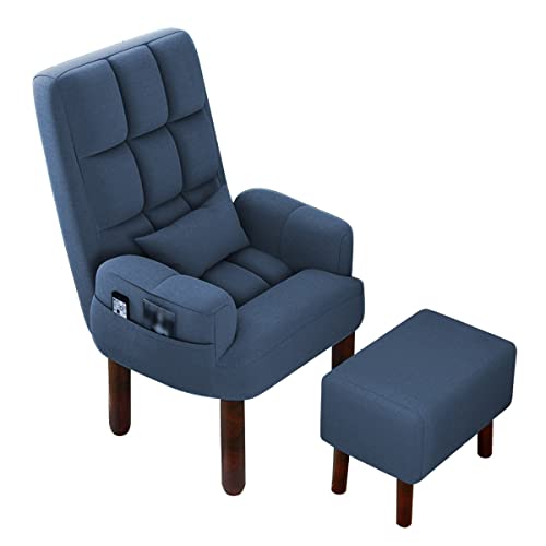 Ergonomischer Sessel mit Fußhocker, atmungsaktives Baumwoll-Leinen-Design für Bürokomfort und Unterstützung von Generisch