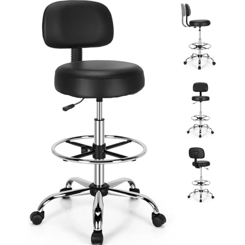 Ergonomischer Zeichenhocker mit einziehbarer Rückenlehne und verstellbarer Fußstütze, rollender Bürostuhl für Zuhause und Büro von Generisch