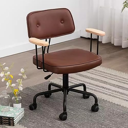 Ergonomischer brauner Retro-Leder-Bürostuhl, moderner Drehstuhl, Schreibtischstuhl mit Rollen, stilvoller Computerstuhl für Heimstudio und Arbeitsbereiche von Generisch