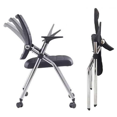 Ergonomischer klappbarer Büroschreibtisch mit Rollen, platzsparender schwarzer Leder-Polsterstuhl mit Armlehnen für den bequemen Gebrauch zu Hause, tragbar und verstellbar Ergonomischer klappbarer Büroschreibtisch mit Rollen, platzsparender schwarzer Leder-Polsterstuhl mit Armlehnen für den bequemen Gebrauch zu Hause, tragbar und verstellbar von Generisch