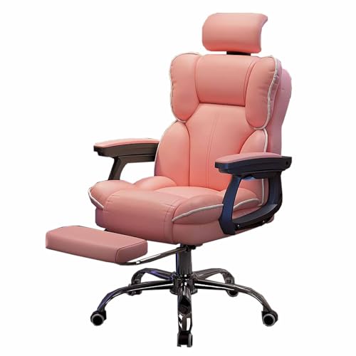 Ergonomischer rosa Schreibtischstuhl mit Fußstütze, verstellbarer Kopfstütze und Liegefunktion, ideal für Heimbüro und Konferenzräume, bequemer Chefsessel von Generisch