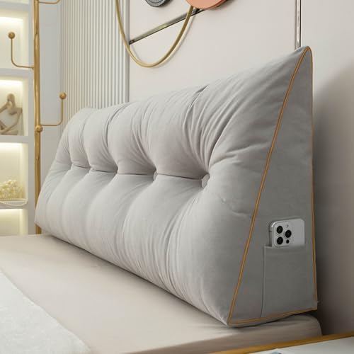 Ergonomisches Rückenkissen für Bett und Couch, 50 cm, Keil-Lesestützkissen, graue Lendenwirbellehne für Komfort, ideal zum Lesen und Entspannen (180 x 50 x 20 cm) von Generisch