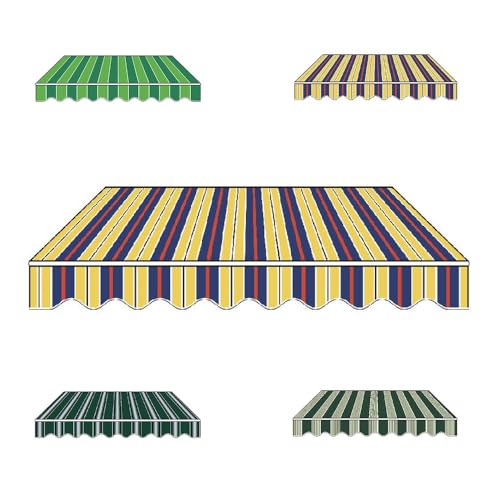 Ersatzstoff Wasserdicht einziehbar für Terrasse Markise Outdoor ideal für Terrassen Veranden & Blau-Gelb 6 x 3,5 m & UV-beständig von Generisch
