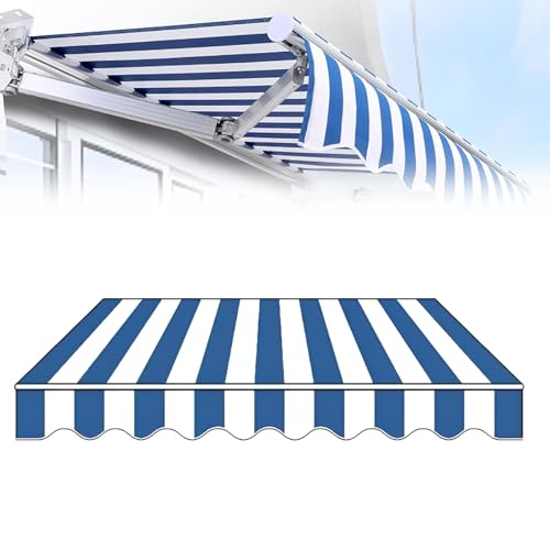 Ersatzstoff für einziehbare Markise, blau-weiß gestreift, Polyester-Bezug mit Volant, Outdoor-Baldachin für Garten und Terrasse (nur Stoff) 500 x 300 cm von Generisch