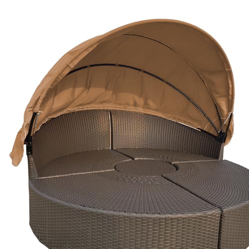 Ersatzüberdachung für den Außenbereich, Terrassen-Weiden-Tagesbettüberdachung, obere Abdeckung, kompatibel mit Terrasse, rundes Tagesbett (wasser- und sonnenbeständig), Khaki von Generisch