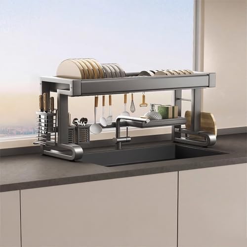 Erweiterbares Abtropfgestell für die Spüle, extra groß, 83,8 cm, graues Abtropfgestell für Küche, verstellbarer Spülbecken-Halter, platzsparend, einlagiges Design von Generisch