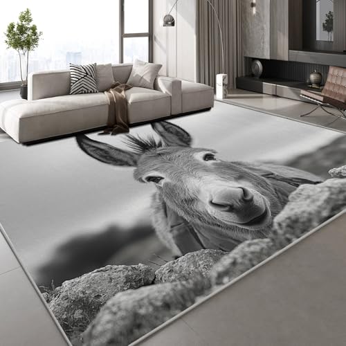 Esel Tier Teppich Kinderteppich Modern 3D Grasland Tropisch Teppich Kinderzimmer Kurzflor Teppiche rutschfeste Spielteppiche für Schlafzimmer Wohnzimmer Zimmer 150x210 cm von Generisch