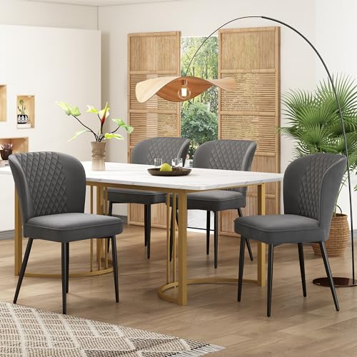 Essgruppe,(Set,140×80×75cm Esstisch mit 4 Stühlen), Moderner Küchentisch Set,Dunkelgrau Samt Esszimmerstühle, Polsterstuhl Design Stuhl mit Rückenlehne,MDF Tischplatte in Weißer,Golden Tischbeine von Generisch
