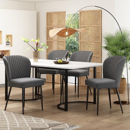 Essgruppe,(Set,140×80×75cm Esstisch mit 4 Stühlen), Moderner Küchentisch Set,Dunkelgrau Samt Esszimmerstühle, Polsterstuhl Design Stuhl mit Rückenlehne,MDF Tischplatte in Weißer,Schwarz Tischbeine von Generisch