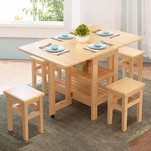 Esstisch Klappbar mit 4 Stühlen Küchentisch Holz Tisch Ausziehbar mit Stauraum Dining Table Set Essgruppe Esszimmermöbel Esszimmertische 120 von Generisch