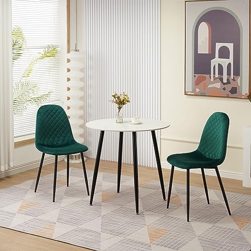 Esstisch-Set aus Marmor mit Samt gepolsterten Stühlen für Zuhause, Büro, Wohnzimmer, kleiner runder Tisch, 80 cm (grün) von Generisch