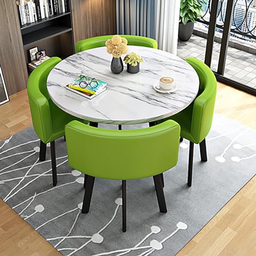Esstisch-Set für 4 Personen - Moderner runder Küchentisch und Stühle mit PU-Lederstuhl - Kleines Bürokonferenzraummöbel-Set, 1 Tisch, 4 Stühle von Generisch