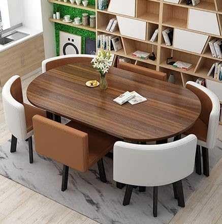 Esstisch Set für 6 Stühle, moderner ovaler Esstisch, Couchtisch, Küche, Lounge, Wohnzimmermöbel, Konferenzraum Tisch Möbel von Generisch