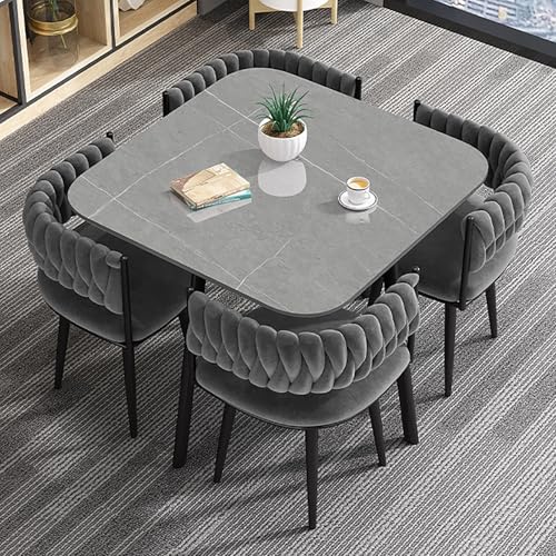 Esstisch Set mit 4 Stühlen, moderner Küchentisch und Stuhl aus Holz, quadratischer Empfangstisch für Küche oder Esszimmer von Generisch