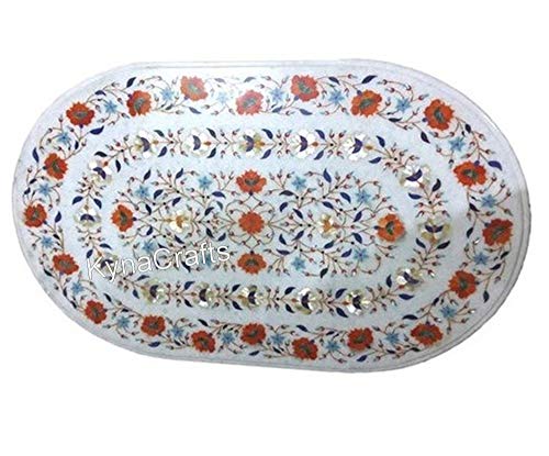 Esstisch aus Marmor I Marmor Flur Tischplatte I Ovale Tischplatte I Karneol Rasen Tischplatte I Weiße Tischplatte I Marmorsofa Tischplatte 61 x 91 cm von Generisch