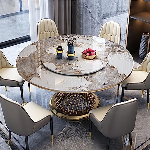 Esstisch mit Lazy Susan, runder Sinterstein-Säulentisch, moderner goldfarbener Metallsockel, nur Tisch, 119,9 cm L x 119,9 cm B x 74,9 cm H Esstisch mit Lazy Susan, runder Sinterstein-Säulentisch, moderner goldfarbener Metallsockel, nur Tisch, 119,9 cm L x 119,9 cm B x 74,9 cm H von Generisch