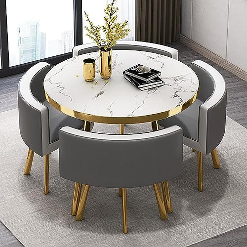 Esstisch und Stuhl Set - Runder Tisch mit 4 Stühlen für Familien- oder Geschäftsempfang - 80cm Durchmesser - Home Office Konferenzraum Möbel von Generisch