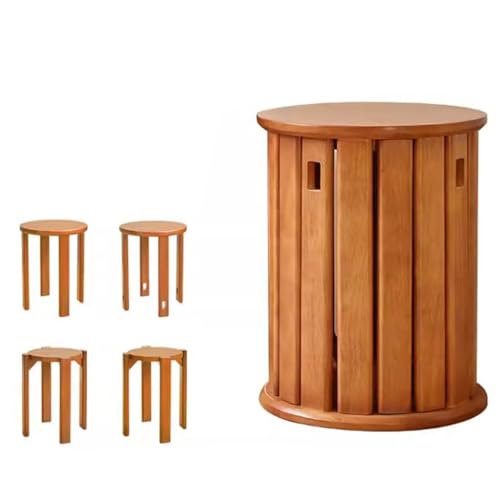 Esszimmerhocker 4er Set Massivholz Stapelstühle mit Multifunktions-Couchtisch für Wohnzimmer und Schlafzimmer von Generisch