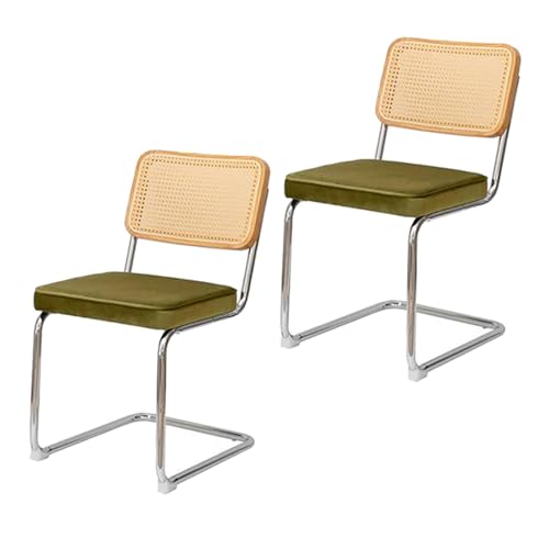 Esszimmerstühle 2er Set, Rattan und Samt Gepolsterter Sitz, Mid Century Cantilever Design mit Armlehnen, Metallbeine für Esszimmer und Küche von Generisch