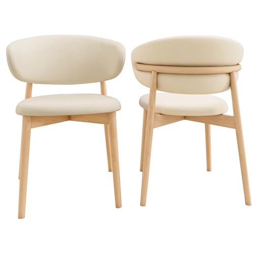 Esszimmerstühle 2er Set Modern Küchenstühle mit Rückenlehne und Holzbeine Retro Kunstleder Gepolsterter Polsterstuhl für Home Office Möbel (Holzfarbe) von Generisch