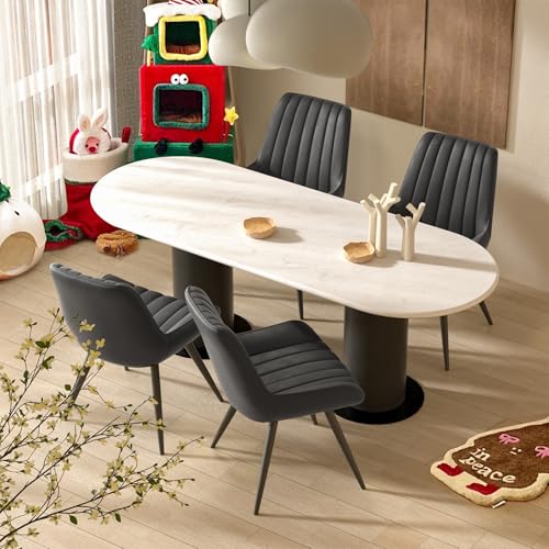 Esszimmerstühle 2er Set | Polsterstühle mit 10 cm dickem Sitzkissen • Polsterstoff Esszimmerstuhl • Küchenstuhl mit Rückenlehne • Moderne Sessel mit Metallbeinen •Beige FU01043BE von Generisch