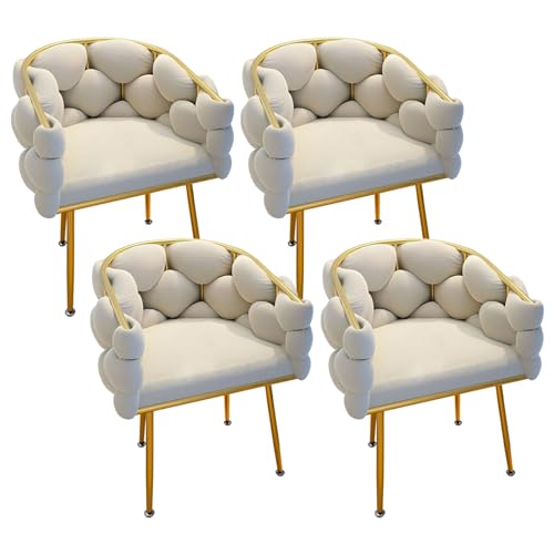 Esszimmerstühle Urban Style Stoff Polsterstühle Küche Wohnzimmer Akzent Seitenstuhl für Home Office mit einzigartiger Rückenlehne und goldenem Metallrahmen 4er Set von Generisch