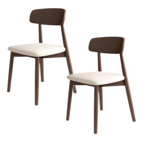 Esszimmerstühle aus Massivholz mit bequemer gepolsterter Rückenlehne, perfekt für Esszimmer, Küche oder Hotel, dunkles Walnuss & Weiß (2er-Set) von Generisch