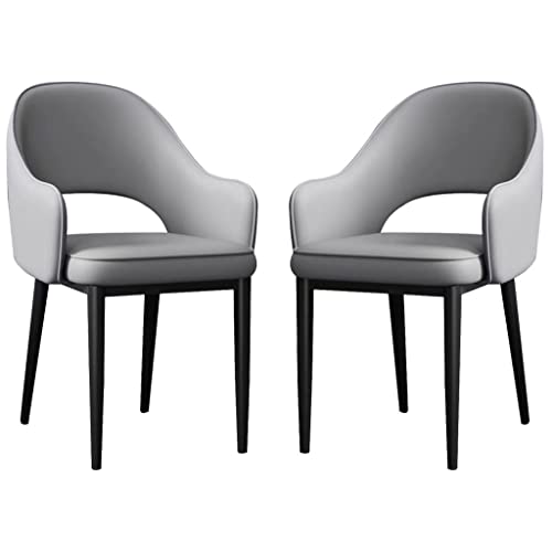 Esszimmerstühle aus Nappaleder mit ergonomischen Armlehnen, Metallbeinen, perfekt für Restaurant, Zuhause und gewerbliche Nutzung (Farbe: Hellgrau, Größe: schwarzes Bein), 2 Stück von Generisch