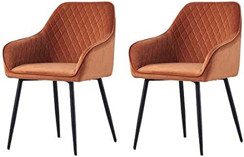Esszimmerstühle aus Samt mit Rückenlehne, Orange, skandinavische Akzentstühle mit Armlehnen, Metallbeine, für Wohn- und Esszimmer-Dekor, 2 Stück von Generisch