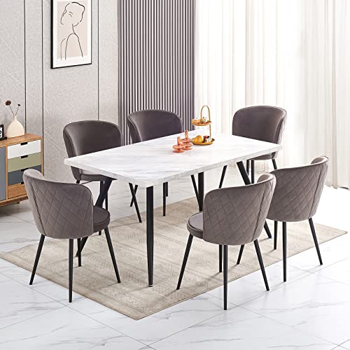 Esszimmerstühle aus grauem Samt, 6er Set, Thekenhöhe Küchenhocker mit dicker Rückenlehne, gepolsterter Sitzfläche und Metallstruktur für Wohnzimmer und Schlafzimmer von Generisch