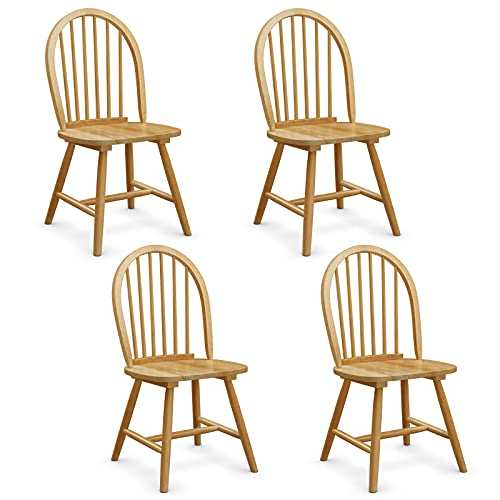 Esszimmerstühle aus massivem Kautschukholz, 4er-Set, mit Spindellehne, Landhausstil, Windsor-Stühle für Küche, Restaurant & Bistro, Naturholz-Finish von Generisch