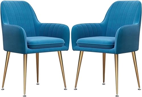 Esszimmerstühle mit Rückenstütze und Armlehne, stabile Metallbeine für Wohnzimmer, Café, Schminktisch, moderne Möbel für Heimdekoration (Farbe: Blau) von Generisch