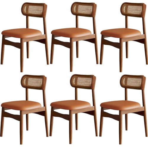 Esszimmerstühle mit gebogener Rattan-Rückenlehne, Massivholz, gepolstert, leicht zu reinigen, perfekt für Esszimmer und Restaurants, stilvolles Walnussgestell, 6er-Set von Generisch