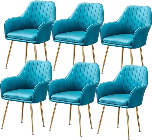 Esszimmerstuhl Küche Esszimmer Möbel Stühle Küche Esszimmerstuhl Set von 6 Wohnzimmersessel mit Metallbeinen, Samtsitz und Rückenlehnen für Wohnzimmer, Schlafzimmer, Küche (Farbe: Blau) von Generisch