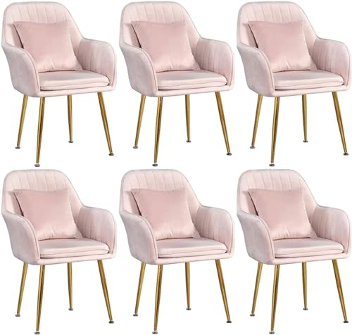 Esszimmerstuhl Küche Esszimmer Möbel Stühle Set mit 6 Samt-Esszimmerstühlen Gold Metallbeine Esszimmerstuhl Einfachheit Modern Gepolsterter Akzent Schreibtischstuhl (Farbe: Rosa) von Generisch