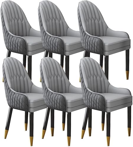 Esszimmerstuhl-Set mit 6 Stühlen aus Mikrofaserleder for Küche, Wohnzimmer, Lounge, Theke, Beine aus Massivholz(Cement Gray+Light Gray) von Generisch